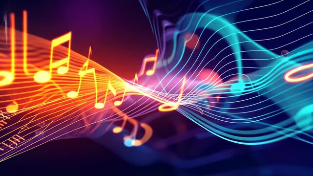 Melodic Symphony: A vibrant abstract composition of musical notes, swirling lines, and vivid colors, representing the flow of rhythm and harmony.