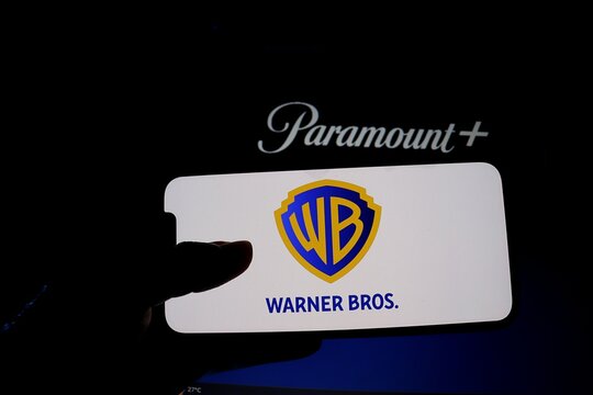 Warner Bros and Paramount+ logos on screen. Paramount Plus. 