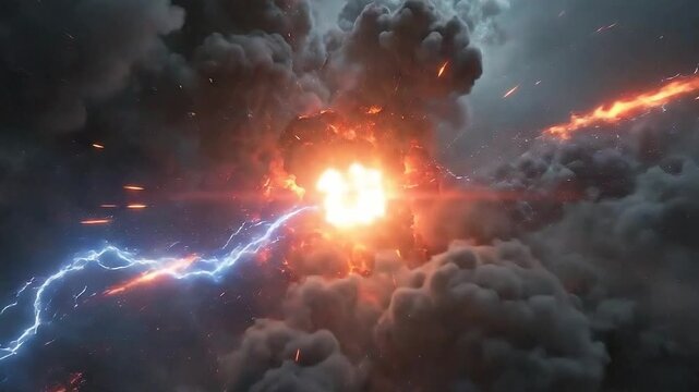Explosive Energy Burst with Lightning and Smoke.