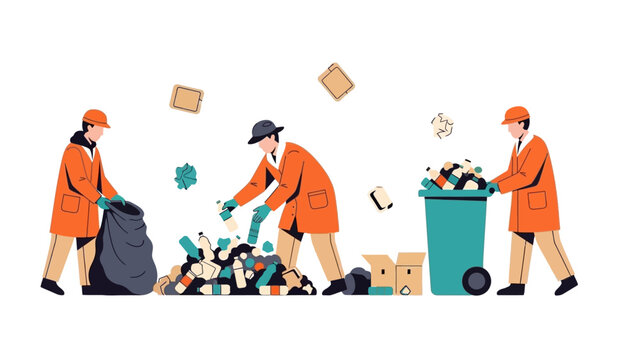 Volunteers collecting and sorting plastic waste in recycling effort