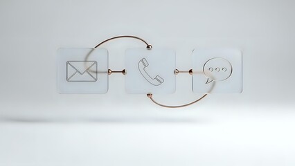 Customer service communication cycle with email phone and chat icons connected by arrows showing support workflow process for business contact.
