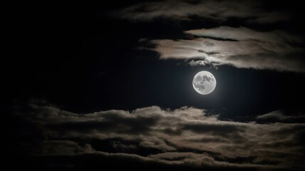 Full moon illuminating cloudy night sky