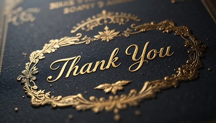 Elegant Thank You message with golden embossed calligraphy and an ornate vintage frame.