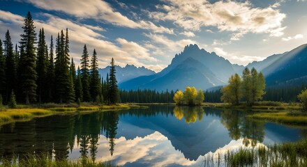 Serene mountain lake reflection
