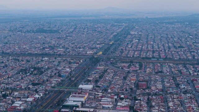 Drone flight above one of the most populated zones of the Valley of Mexico, ecatepec