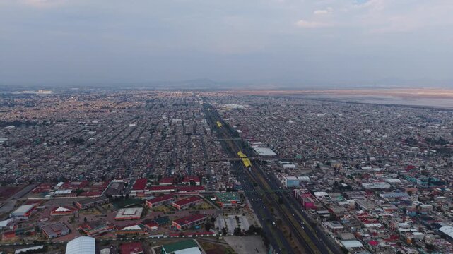 Drone flight above one of the most populated zones of the Valley of Mexico, ecatepec