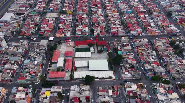 Drone flight above one of the most populated zones of the Valley of Mexico, ecatepec