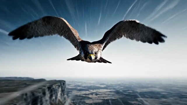 Peregrine Falcon Dives From Cliff Face in Dynamic Flight