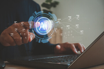 Ai automation technology with digital artificial intelligence, machine learning, robotic, workflow...