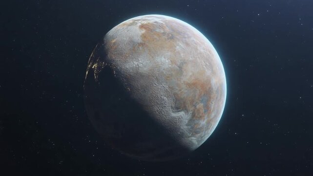 GI planet rotating with glowing atmosphere and star field background.