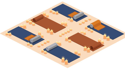 Isometric yoga studio setup with candles and mats for relaxation and meditation