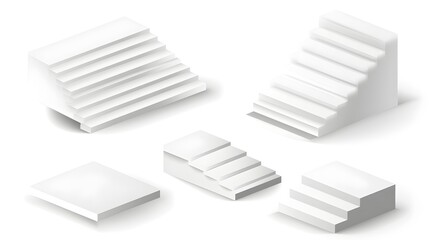 White staircase elements isometric set stairs step