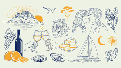 A collage of summer and wine illustrations