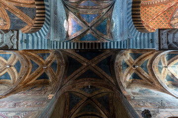 Painted nave ceiling of the Collegiata di Santa Maria Assunta - San Gimignano, Italy