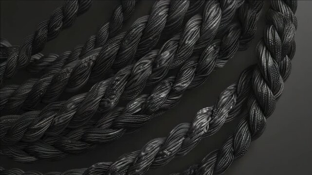 A detailed shot of a rope braid with each strand twisted and looped in an intricate pattern.