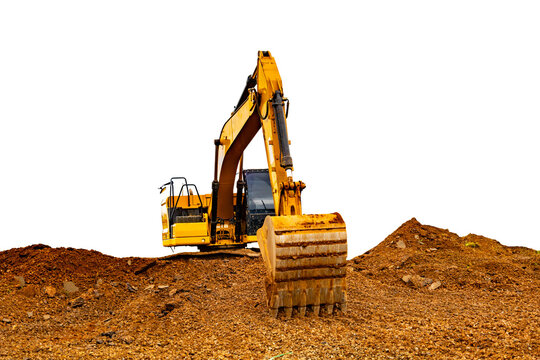 Excavator working on construction site on transparent background