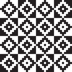 Stepped diamond pattern created from small black and white squares in larger white and black squares