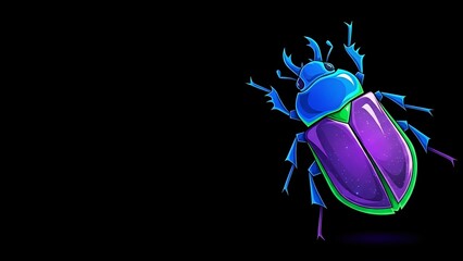 Colorful beetle insect with vibrant purple and blue gradient colors isolated on black background for creative design projects and educational materials.
