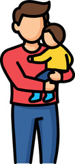 Obraz premium Father carrying toddler in arms, wearing casual clothing, isolated on a transparent background, expressing affection and connection between parent and child.