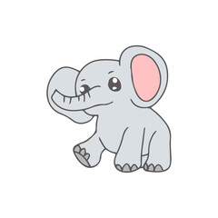 Fototapeta premium A cute cartoon elephant holding a blank sign and smiling happily