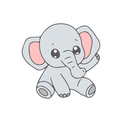 Naklejka premium Cute cartoon baby elephant holding a blank sign and smiling on a white background