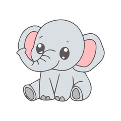 Fototapeta premium Adorable baby elephant sitting and smiling, cute cartoon illustration for children's designs