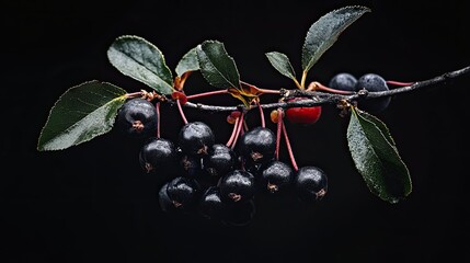 chokeberry isolated on black background