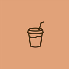 Takeaway plastic cup of coffee drink simple outline icon minimalist