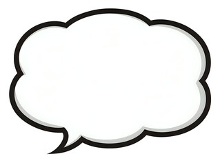 Fototapeta premium Empty white speech bubble with black outline isolated on transparent background for text overlay and graphic design projects.
