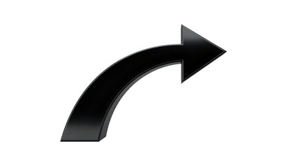 Black curved arrow pointing right on white background isolated for graphic design and presentation use.