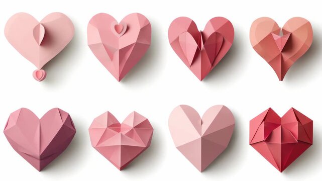 Colorful heart origami art arranged in a visually pleasing layout on a light background.