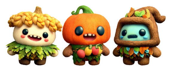 Whimsical Plush Dolls Representing Gratitude and Celebration in Vibrant Art Style