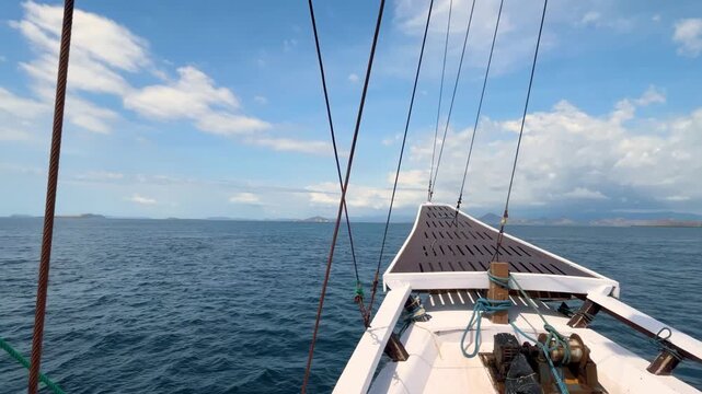 Sailing on a yacht or boat in Komodo National Park, Flores Sea, Indonesia