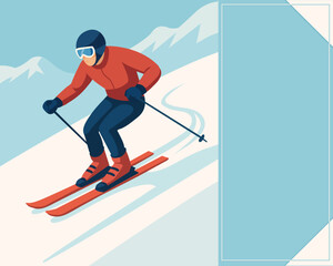 skier on the ski resort. space for text. ski season 