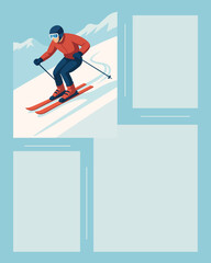 skiing in the mountains. light background for text. ski season banner