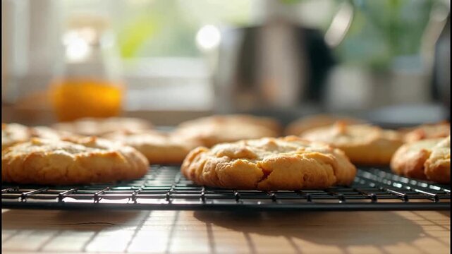 Freshly Baked Cookies Cooling on a Rack with Natural Light