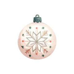 Fototapeta premium Hand-painted watercolor Christmas bauble featuring a delicate snowflake design, perfect for festive holiday decoration