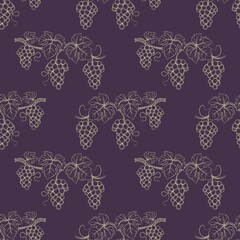Seamless grape pattern on dark purple background
