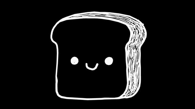 White wiggly hand drawn cute bread slice food icon on alpha