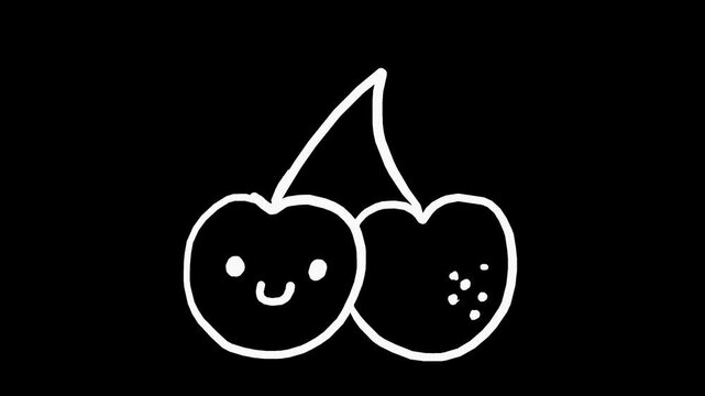 White wiggly hand drawn cute cherry fruit food icon on alpha