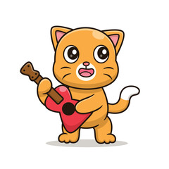 Fototapeta premium Cute Cat Playing Guitar Cartoon Vector Icon Illustration. Animal Music Icon Concept Isolated Premium Vector. Flat Cartoon Style