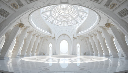 Majestic White Hall with Domed Glass Ceiling.