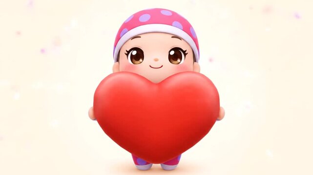 Sweet Valentine's Day: Adorable Kid in Pajamas Holding a Heart, Perfect for Greetings