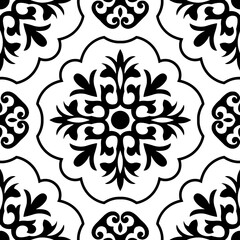 black and white floral seamless filigree pattern