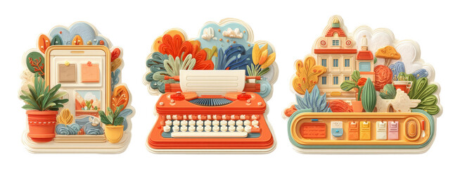 Obraz premium Colorful and Creative Digital Workspace Essentials with Nature and Retro Elements