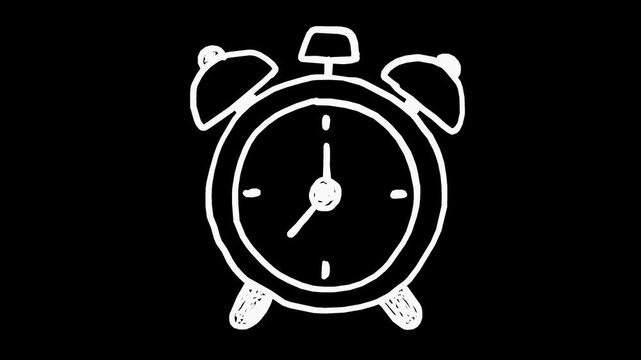 White wiggly hand drawn alarm clock icon on alpha
