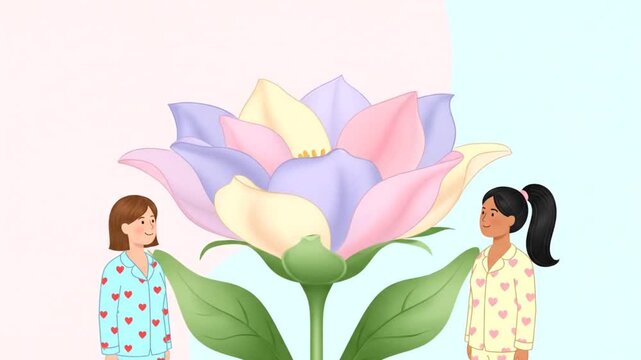 Dreamy Valentine Day Pajamas Celebration: Illustrated Flower Blossom Design for Friends and Love
