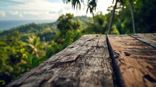 A weathered wooden bench perched on the edge of a cliff with a breathtaking panoramic view in the background. The perfect spot for contemplation and appreciating nature's beauty.