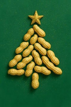 Golden Peanut Christmas Tree &ndash; Festive Holiday Decoration on Dark Green Background