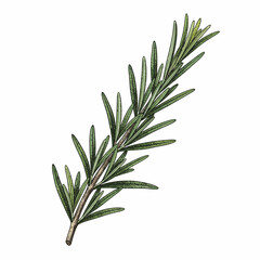 Fototapeta premium Detailed illustration of a single sprig of rosemary herb on white